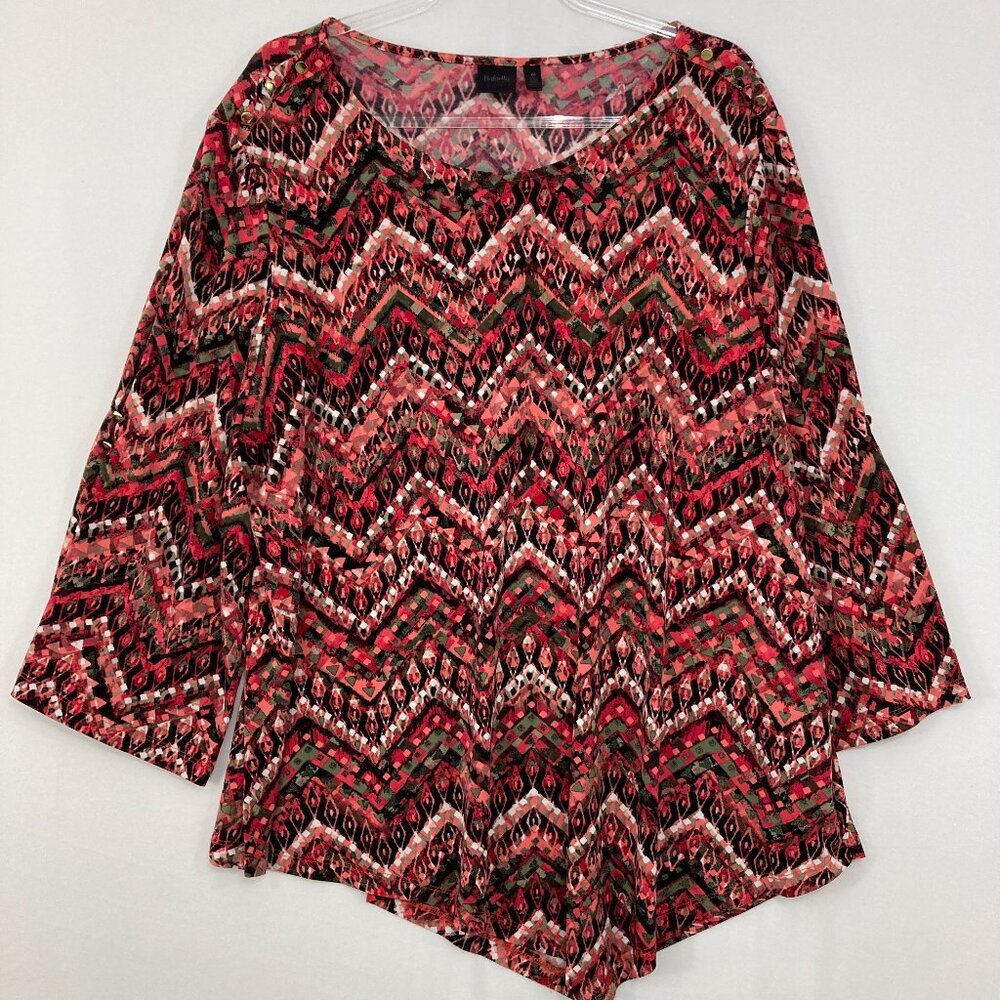 Rafaella size 2X Multi Color Chevron Round Neck Stretch Knit Asymmetric Top